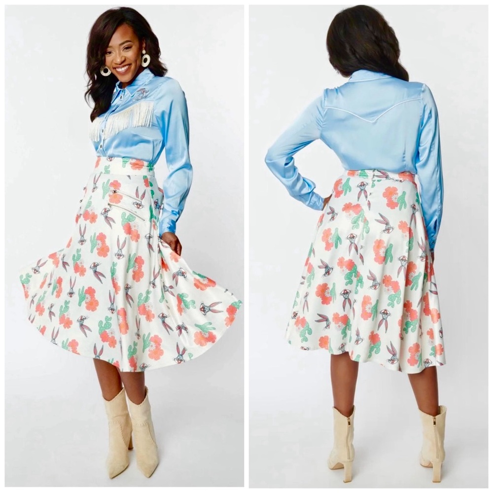 Looney Tunes X Unique Vintage‎ Bugs Bunny & Cactus Florals Swing Skirt